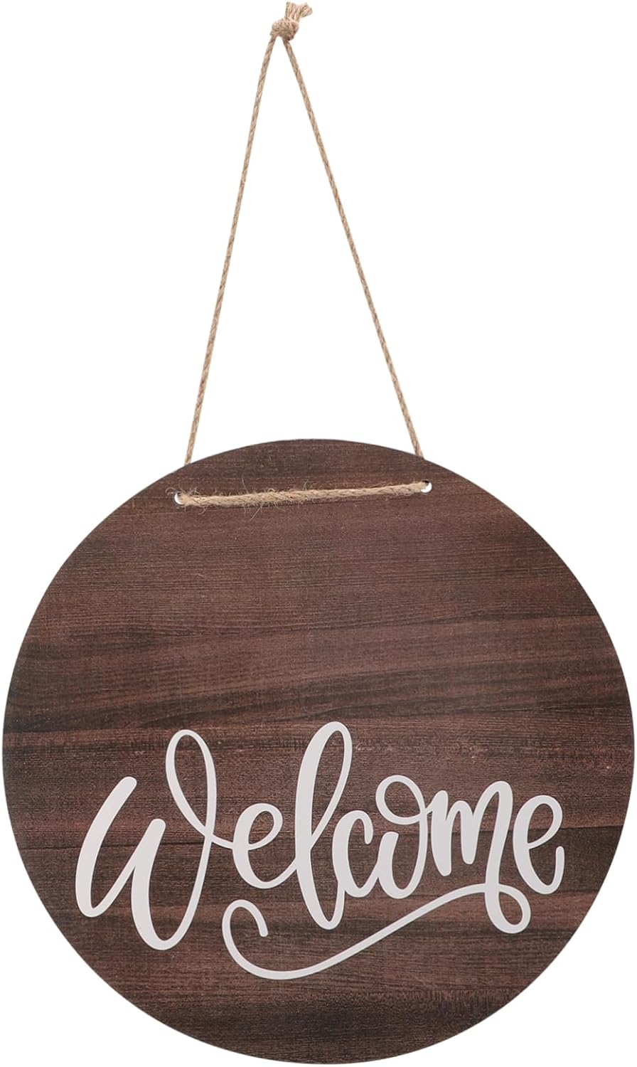 Welcome Sign Decor Wreath 12x12 Inch Wooden Sign Hanger