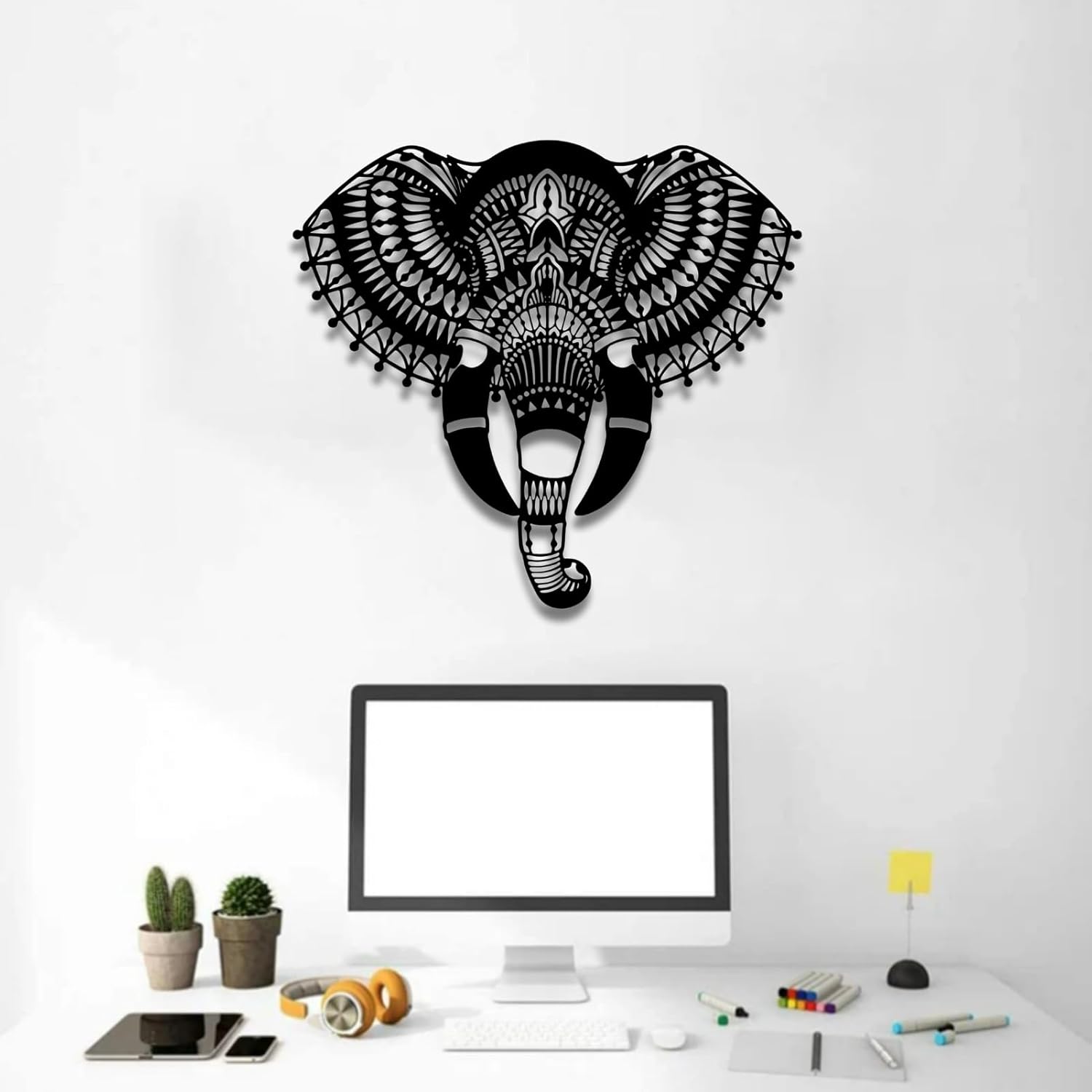 Feuwile Metal Elephant Wall Art Decor Black