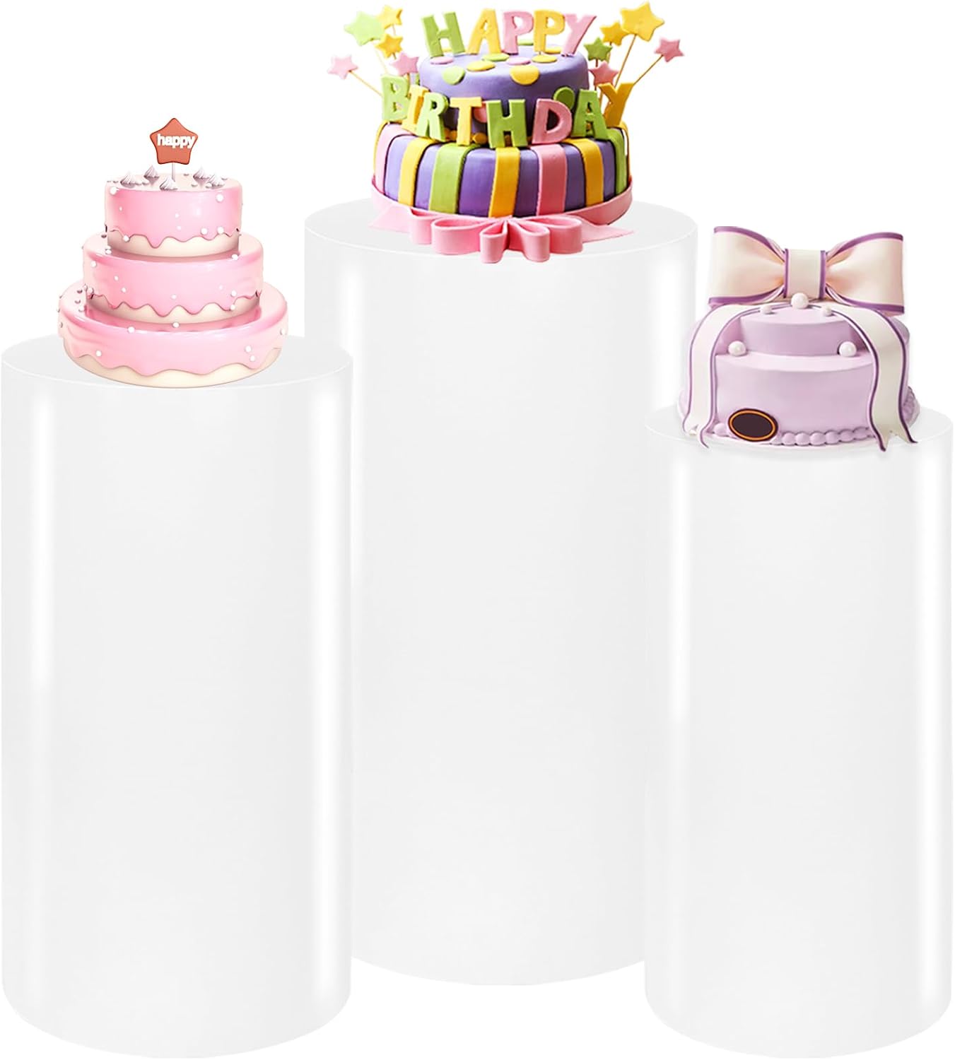 3PCS White Metal Cylinder Pedestal Stands for Party Decorations
