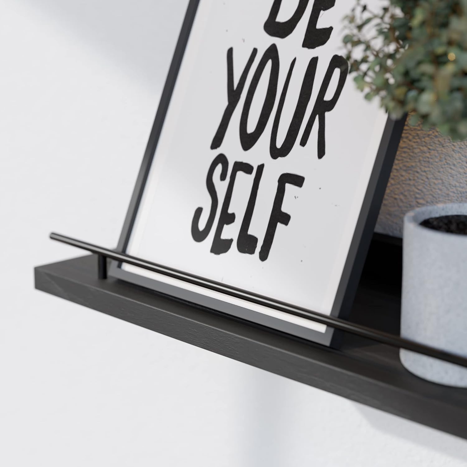 WOPITUES Floating Shelves with Black Metal Guardrail Set of 3