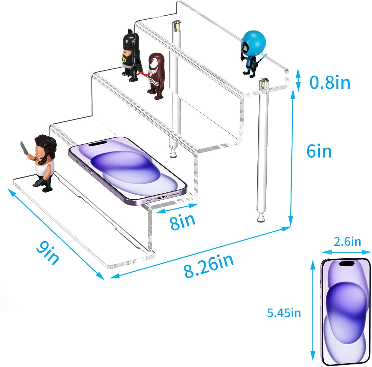 NIUBEE Acrylic Riser Display Shelf 4 Tier 9 Inch