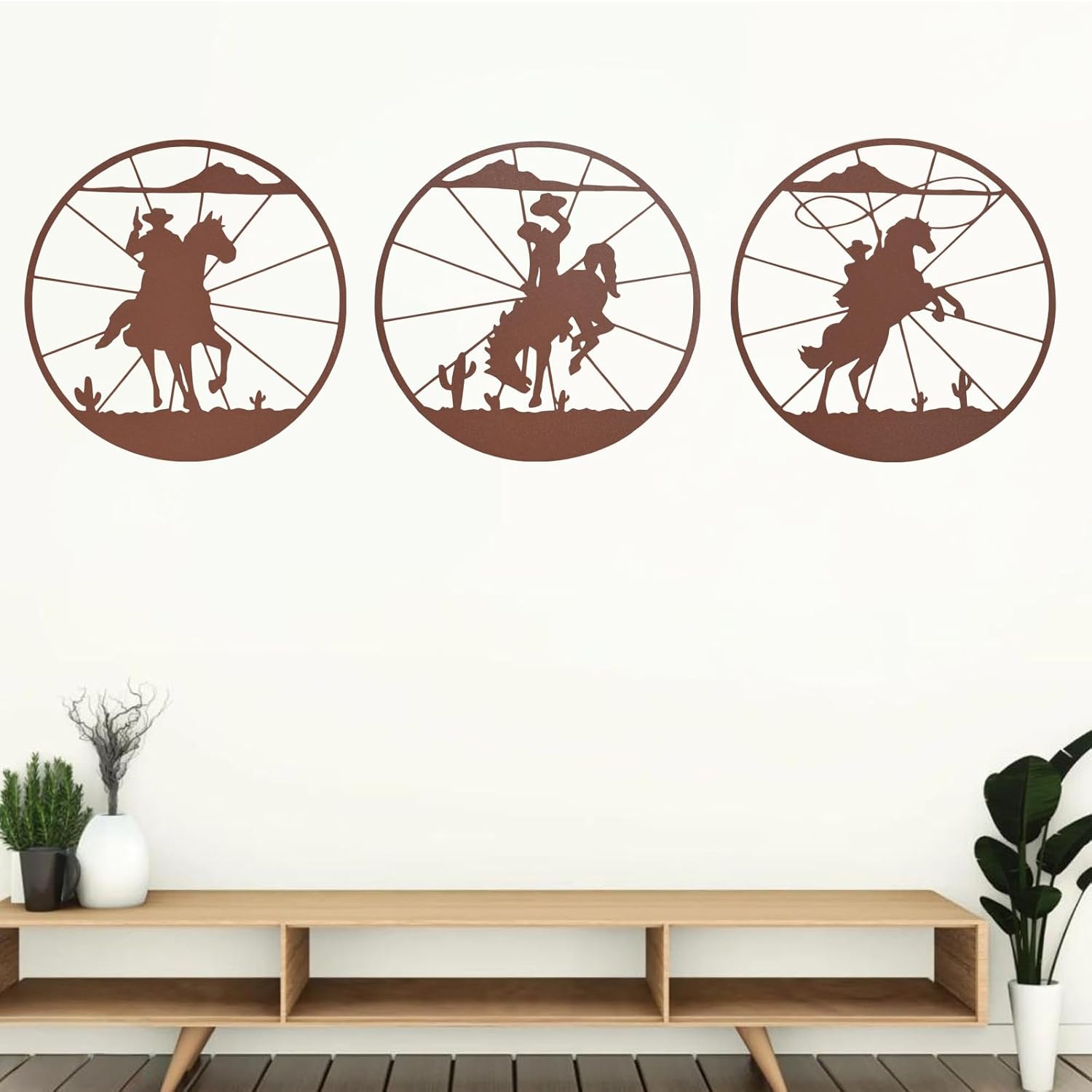 QZGXDECO 98 Inch Western Cowboy Wall Art Decor 3PCS Rust