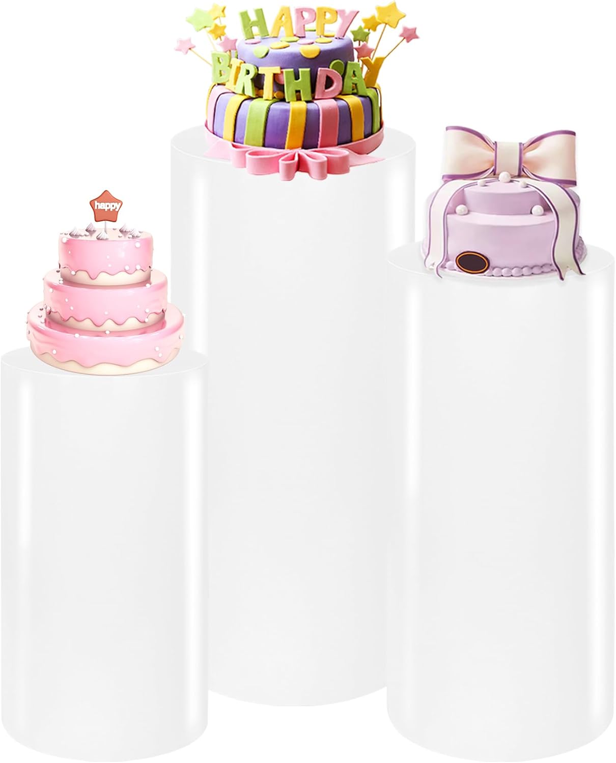 3PCS White Metal Cylinder Pedestal Stands for Parties