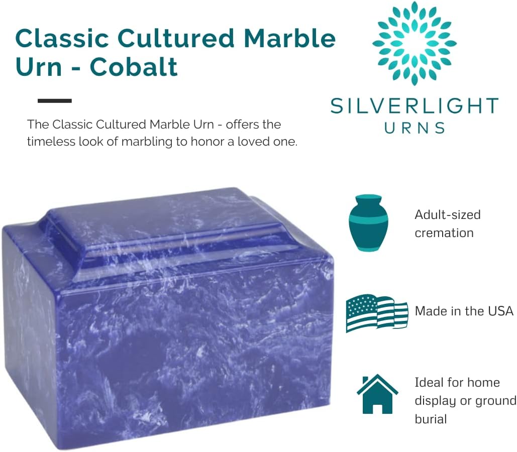 Custom Engraved Cobalt Cultured Marble Cremation Urn for Ashes