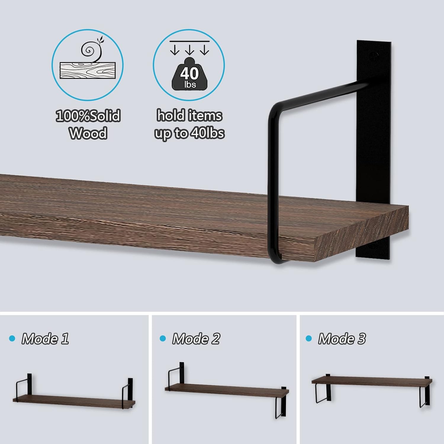 EALLRINEC Floating Shelves Set of 3 Brown Rustic Wood