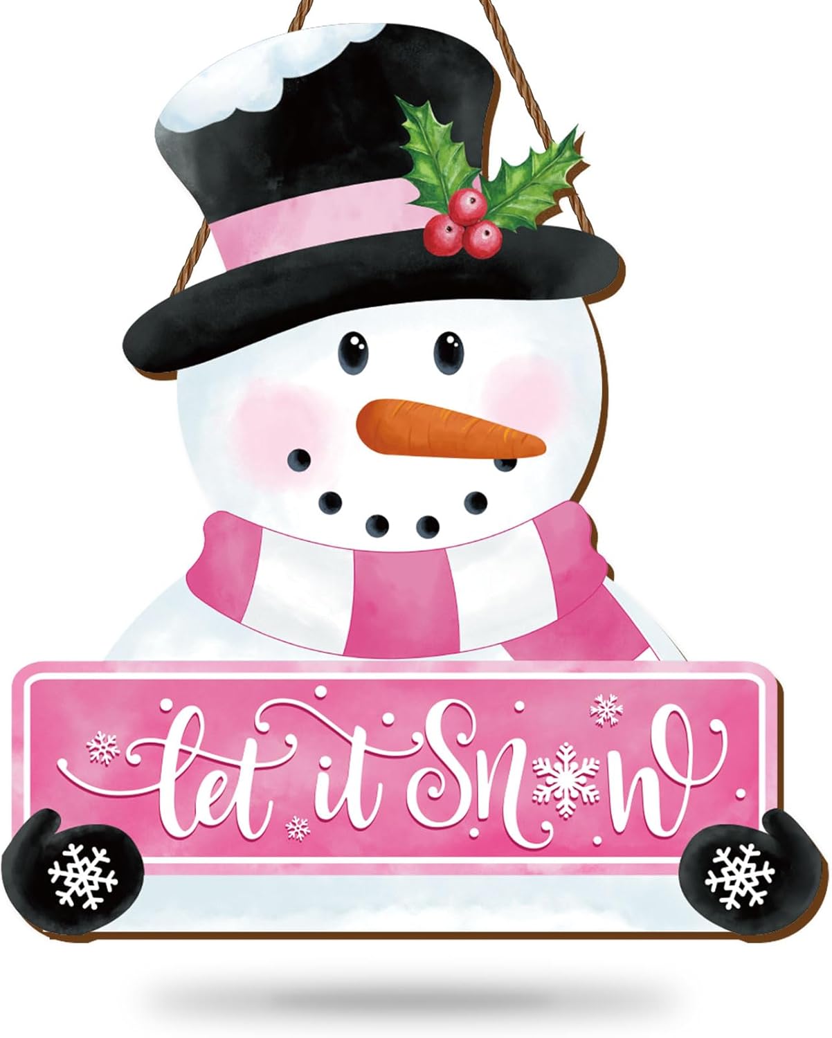Whaline Pink Snowman Wooden Door Hanger Sign