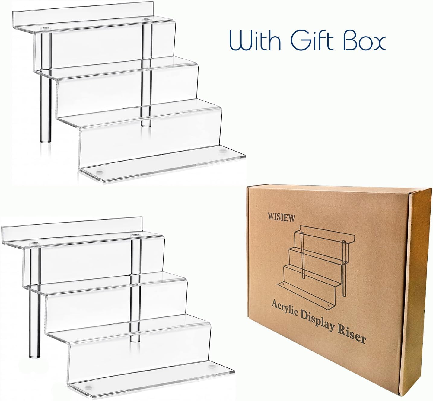 2 Pack Acrylic Display Risers 4 Tier Shelf Stand