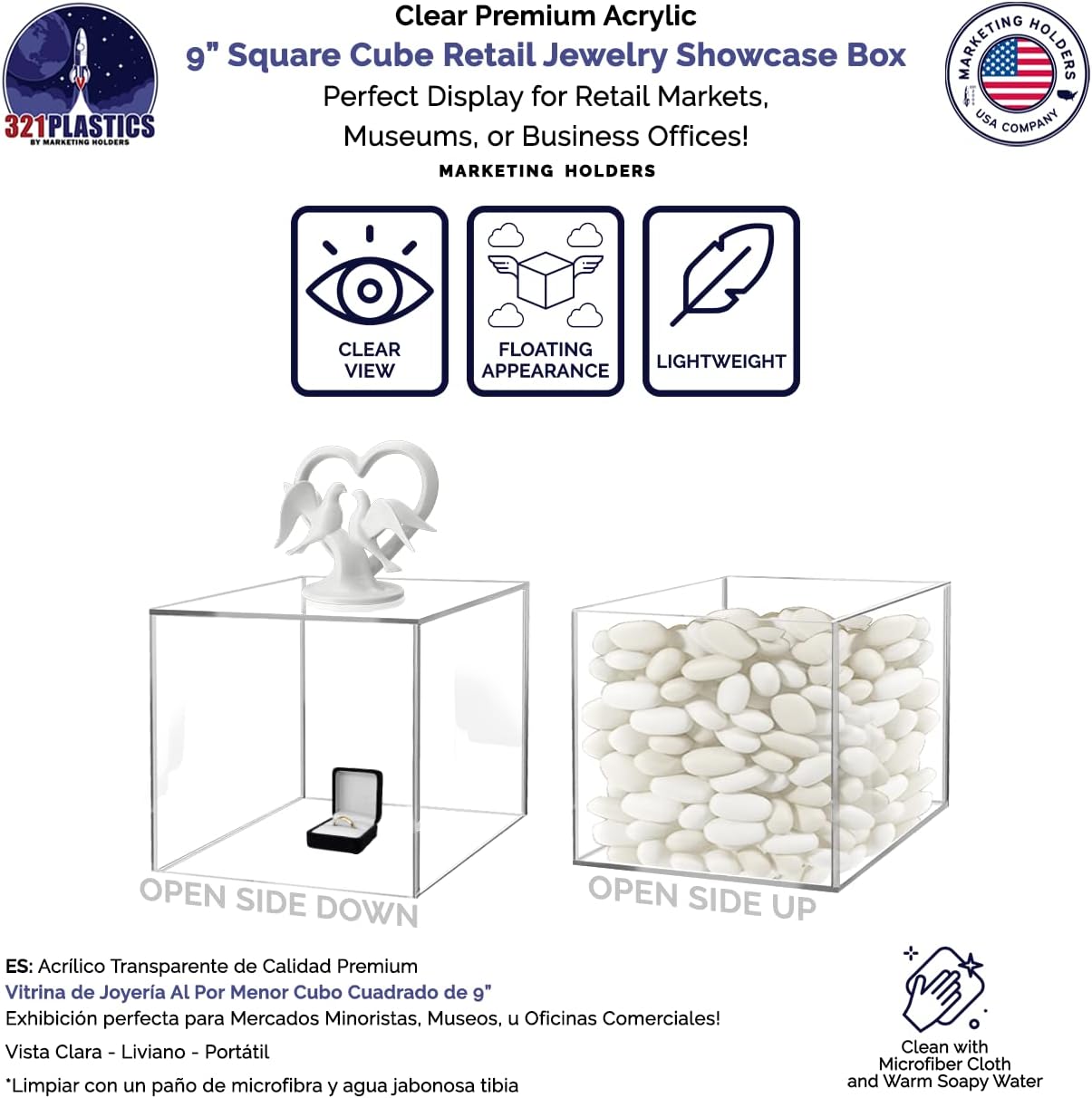 9 Inch Acrylic Display Riser Box No Lid One Side Open
