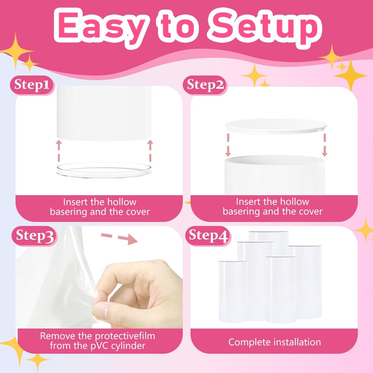 Vincidern 5PCS White Cylinder Pedestal Stand for Events