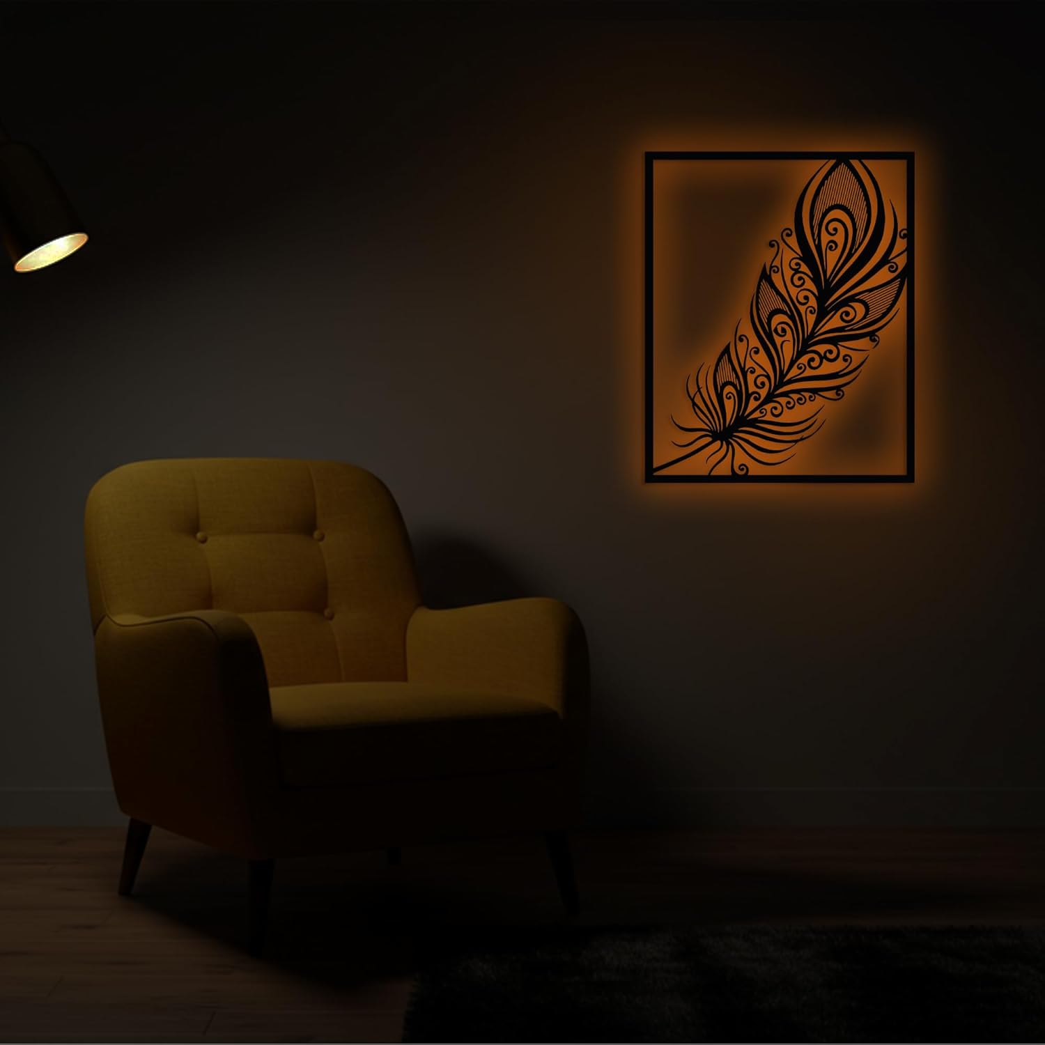 CNC Wood LED Feather Wall Art with RGB Control
