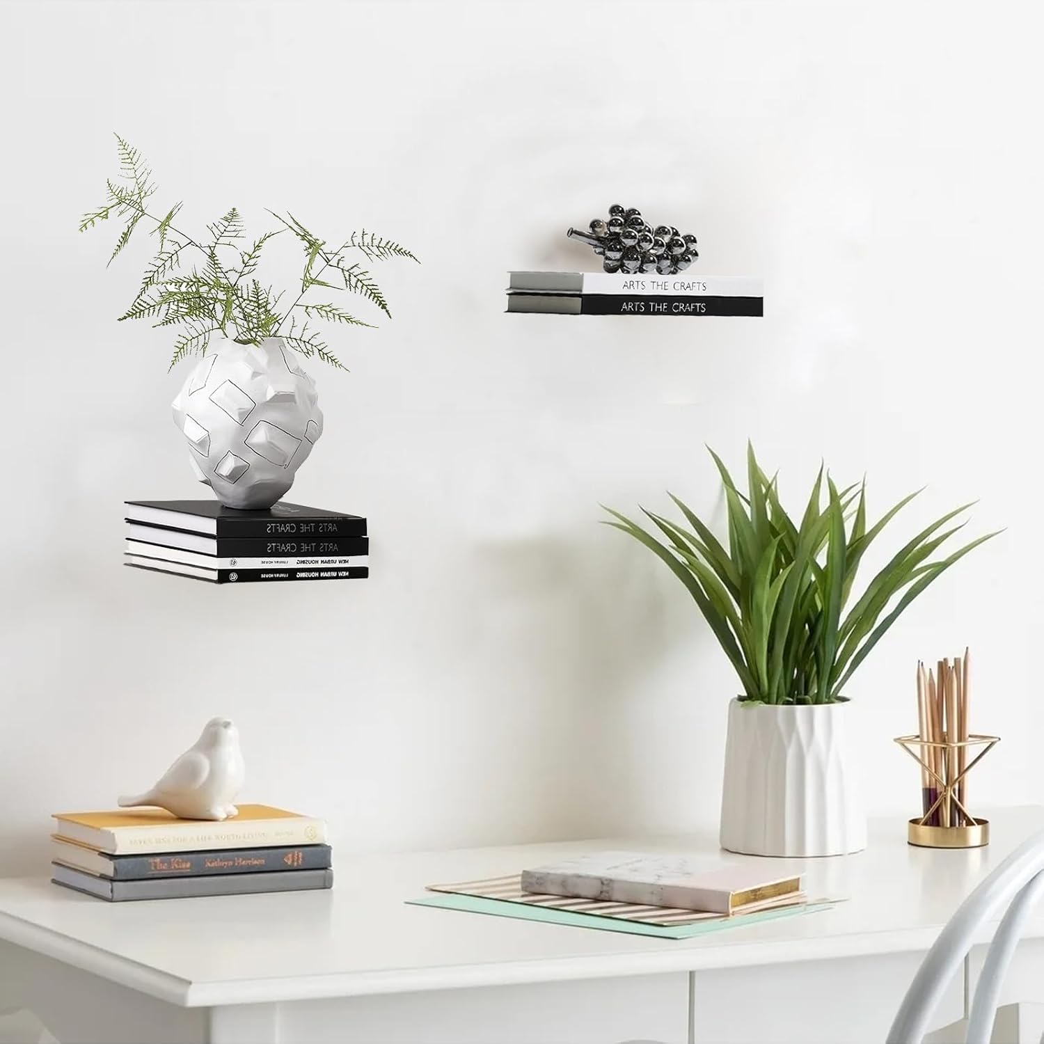 Invisible Floating Bookshelf Modern White Wall Mount Metal Shelves 4PCS