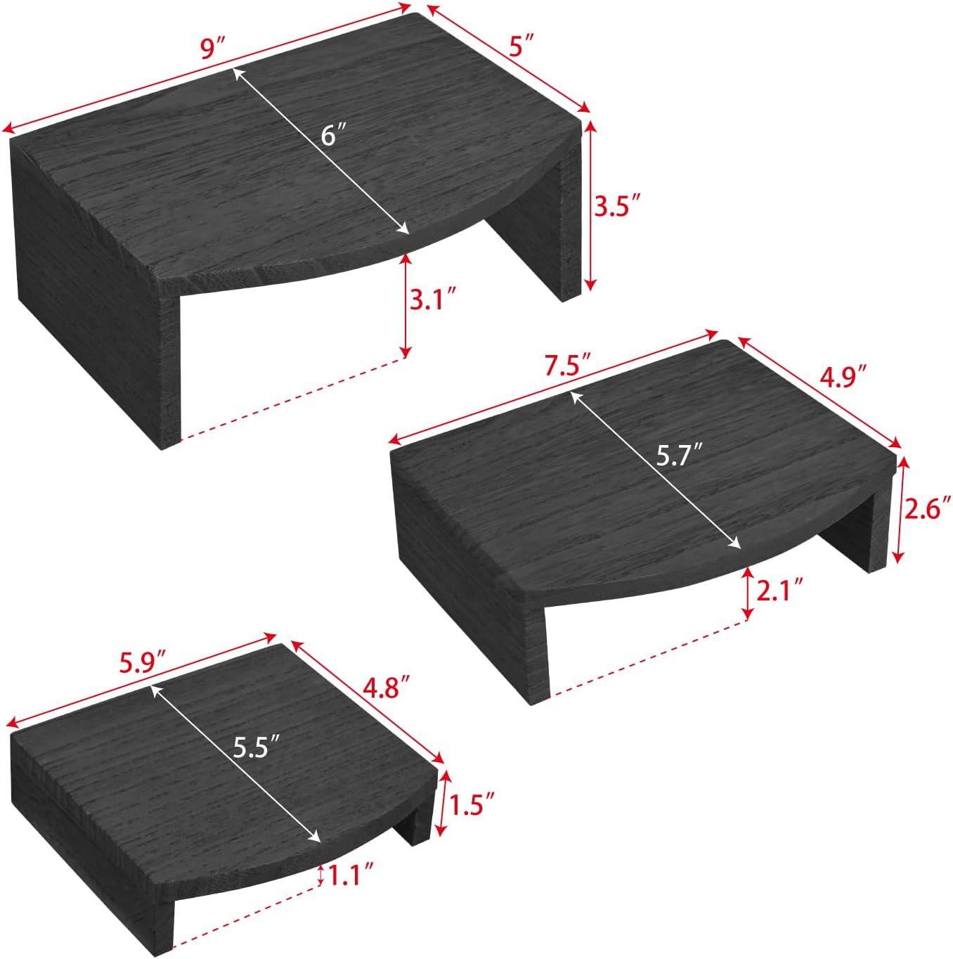 MOOCA 3-Piece Wooden Jewelry Display Risers - Black