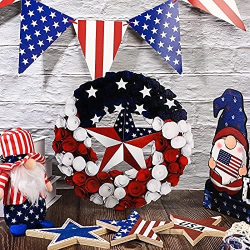 Jetec 4th of July Wooden Patriotic Hanging Sign with Rope