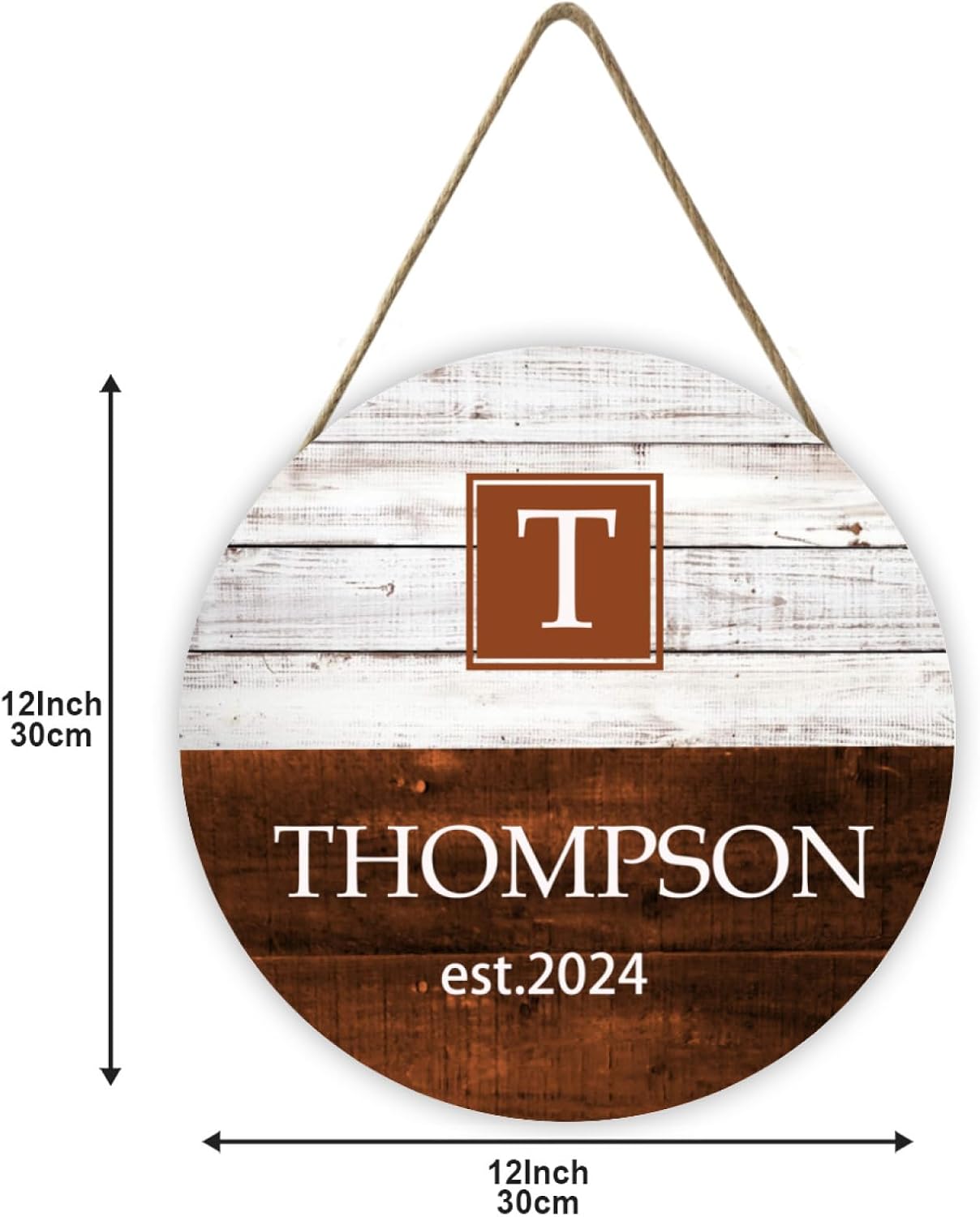 Rustic Personalized Family Name and Date Round Wood Sign