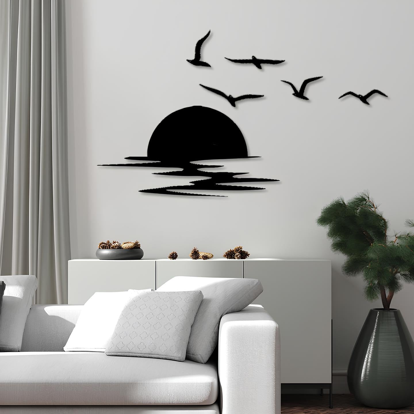 Sunset Scene Metal Wall Art Birds Landscape Decor