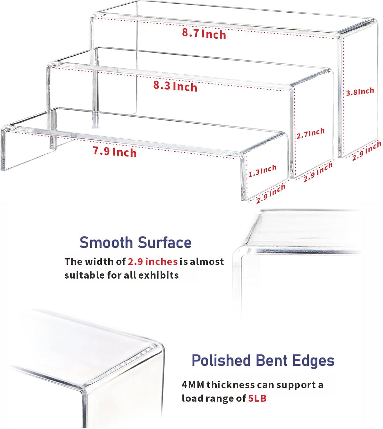 Yieach Clear Acrylic Risers Display Stands 3 Pcs