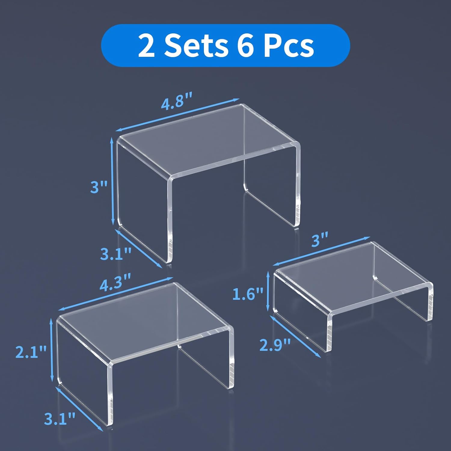 NIUBEE Acrylic Display Riser Stands 2 Sets 3 Steps