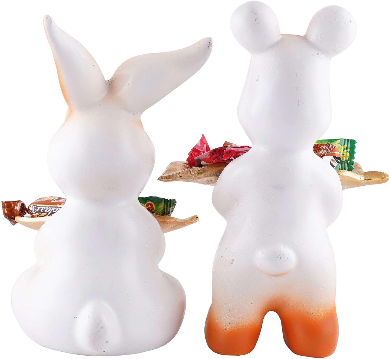 Set of Two White Resin Rabbit Decorative Statues