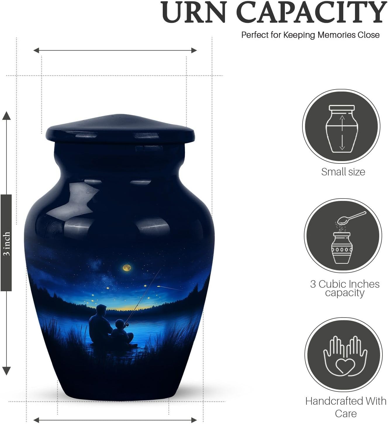 3 Inch Blue Fishing Cremation Urn for Ashes