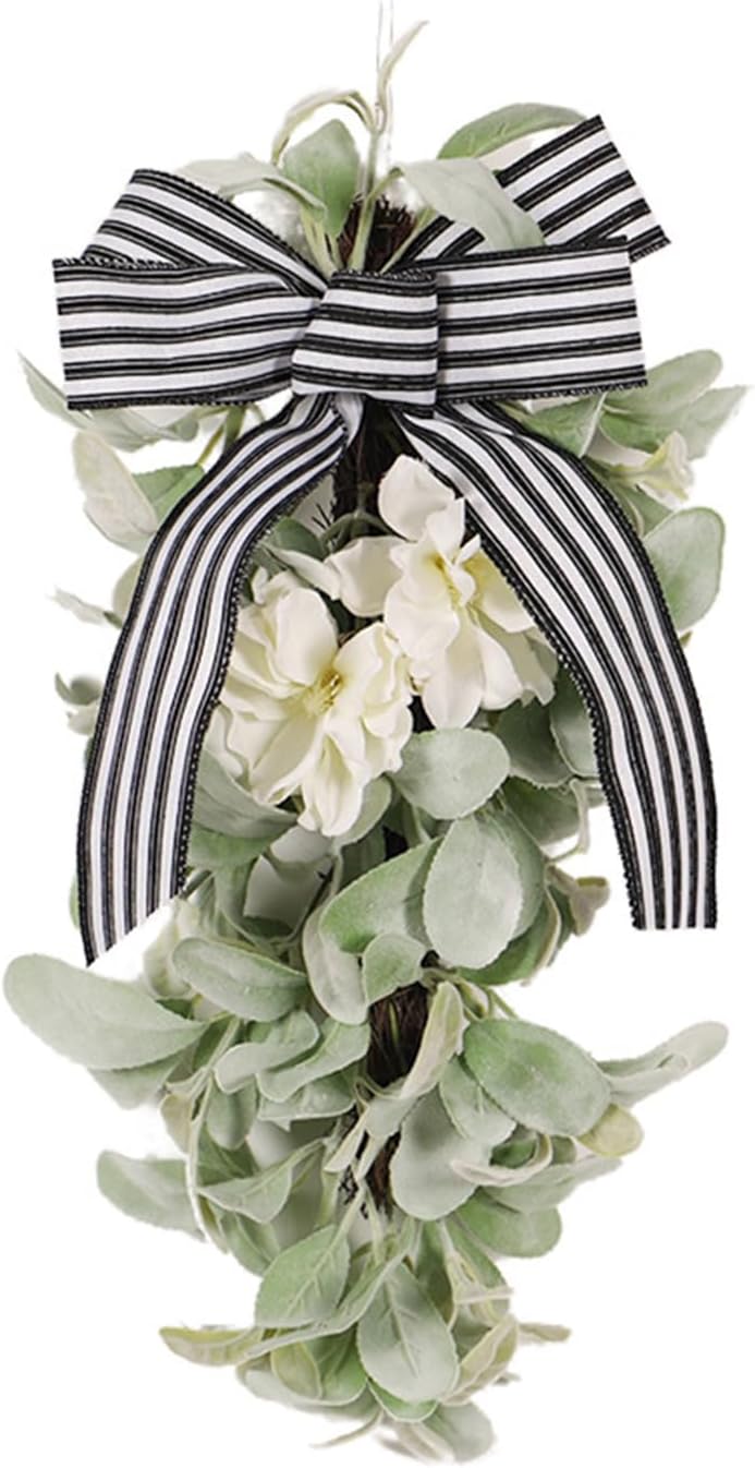 197in Artificial Lamb Ear Teardrop Swag with Magnolia Flowers and Bow