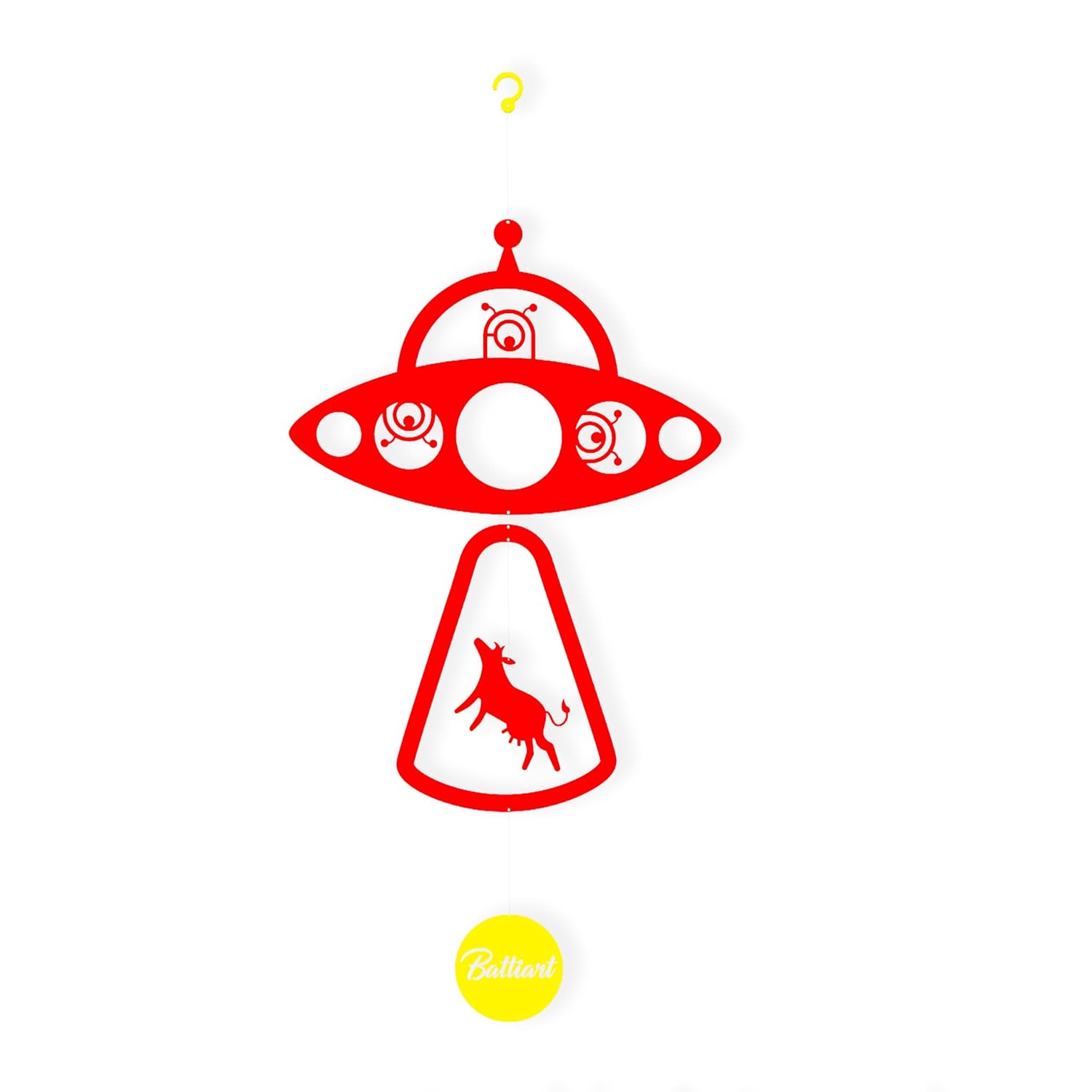Whimsical UFO Mobile with Abducting Aliens