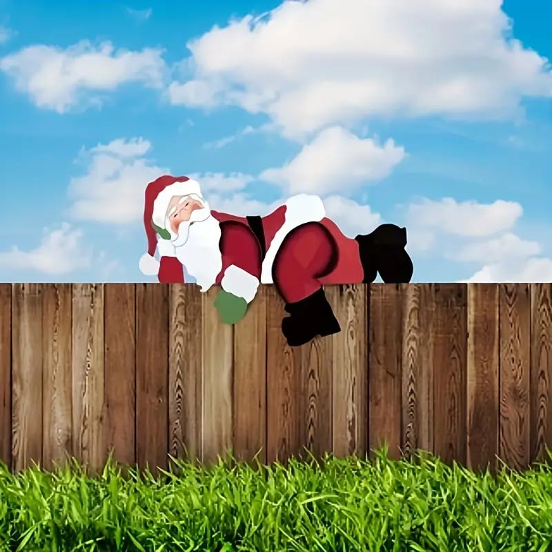 2PCS Christmas Santa Fence Peeker Yard Decor