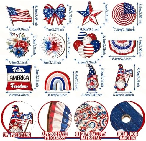 24 Pcs Fourth of July Hanging Ornaments with Rope