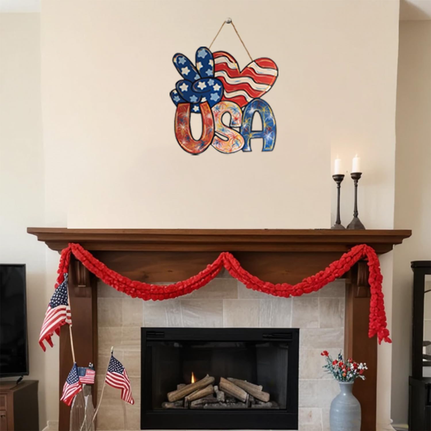 4th of July Wooden Door Wreath Decor Sign