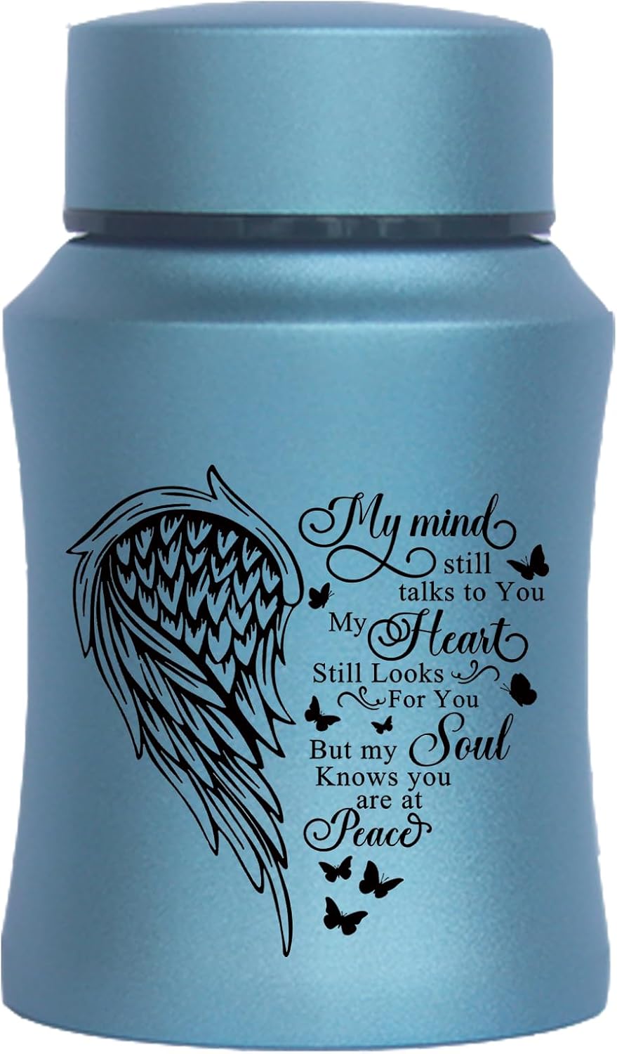 45 Inch Small Urn Stainless Steel Heart Shape Memorial Ashes Container Blue