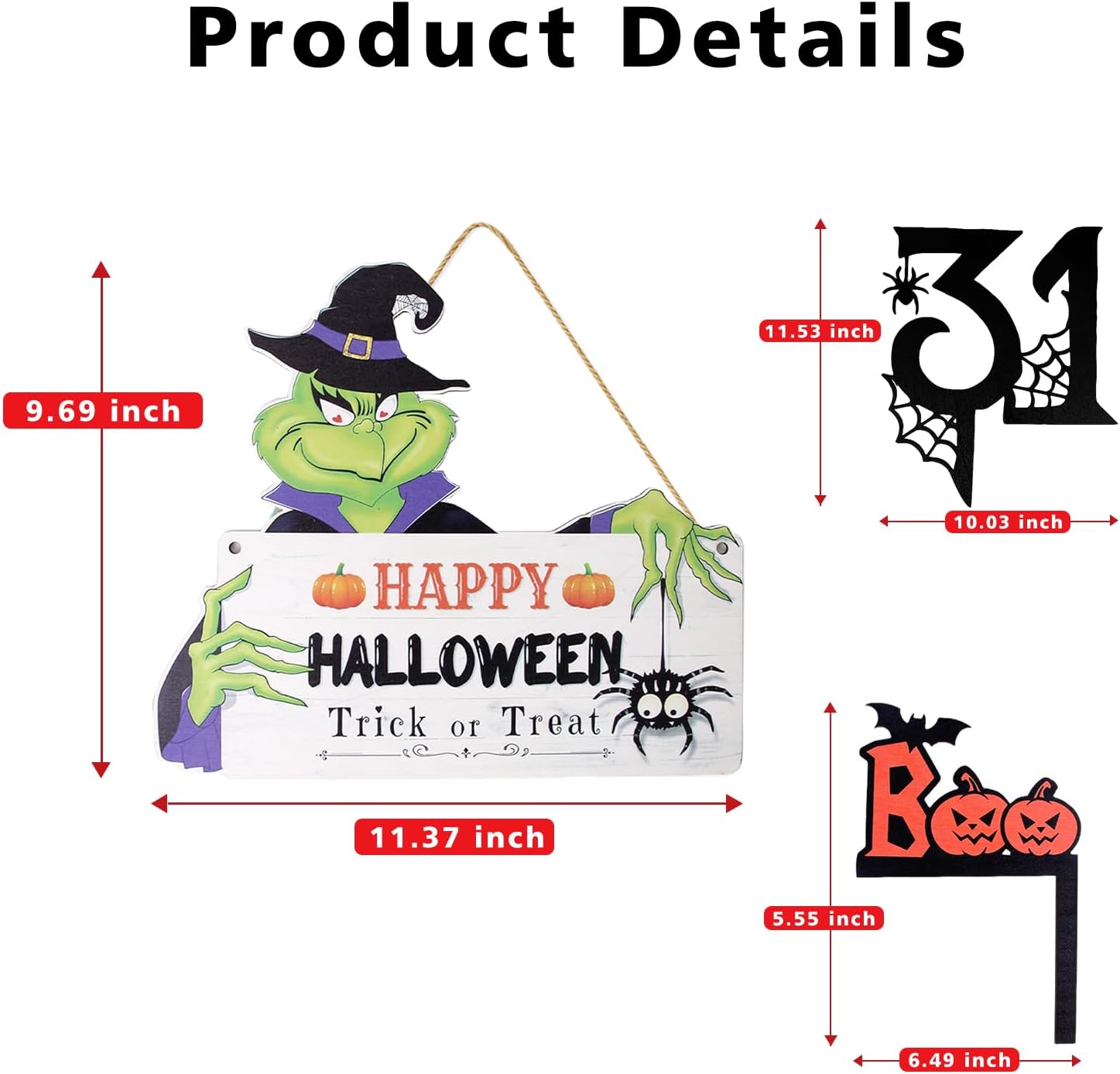 3PC Wooden Halloween Signs Front Door Wreath Decor