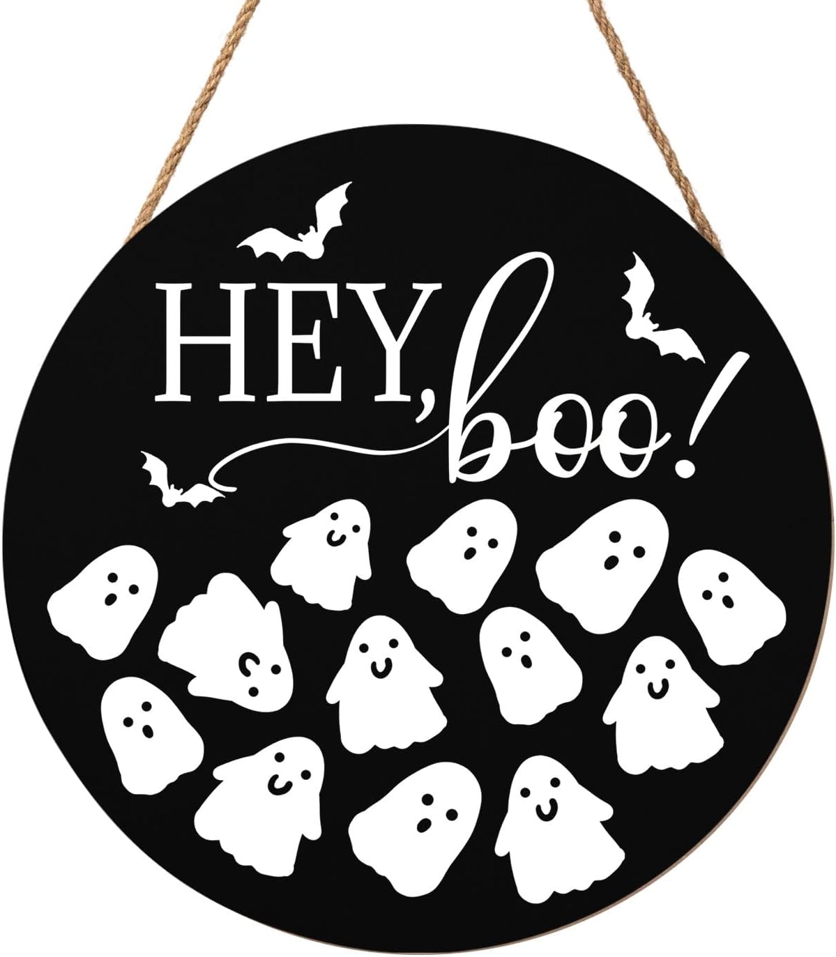 Hey Boo Halloween Wreath 12x12 Inch Wood Door Hanger