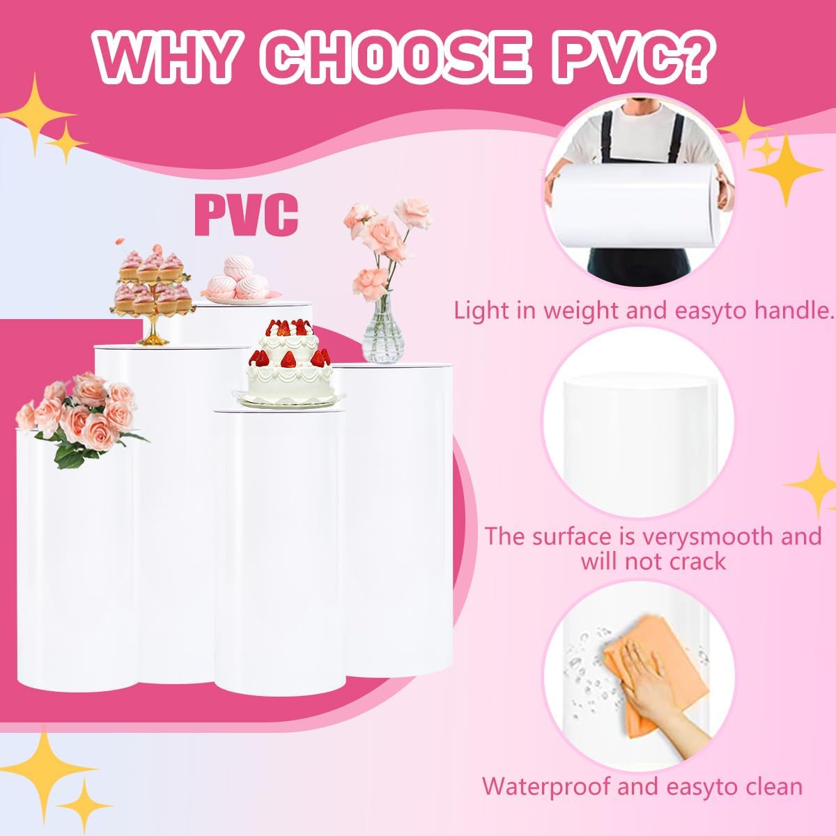 Vincidern 5PCS White Cylinder Pedestal Stand for Events
