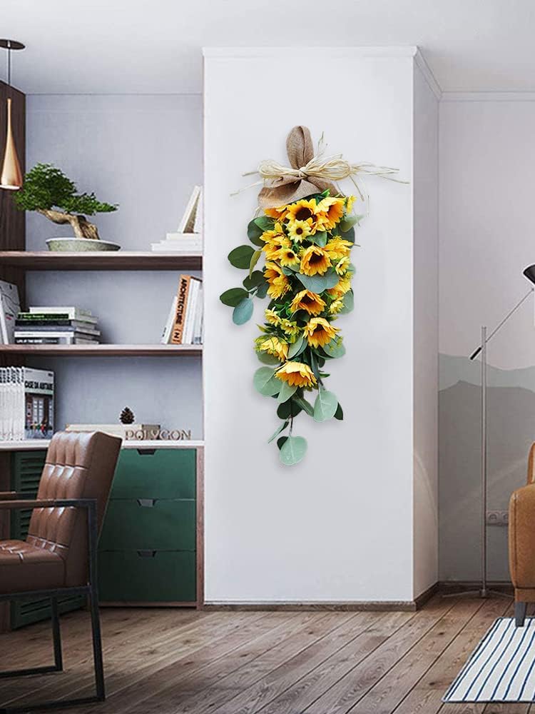 Artificial Sunflower Teardrop Swag for Front Door Decor