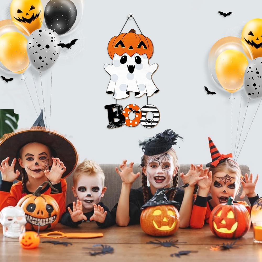 Halloween Ghost BOO Wood Door Hanging Sign Decorations