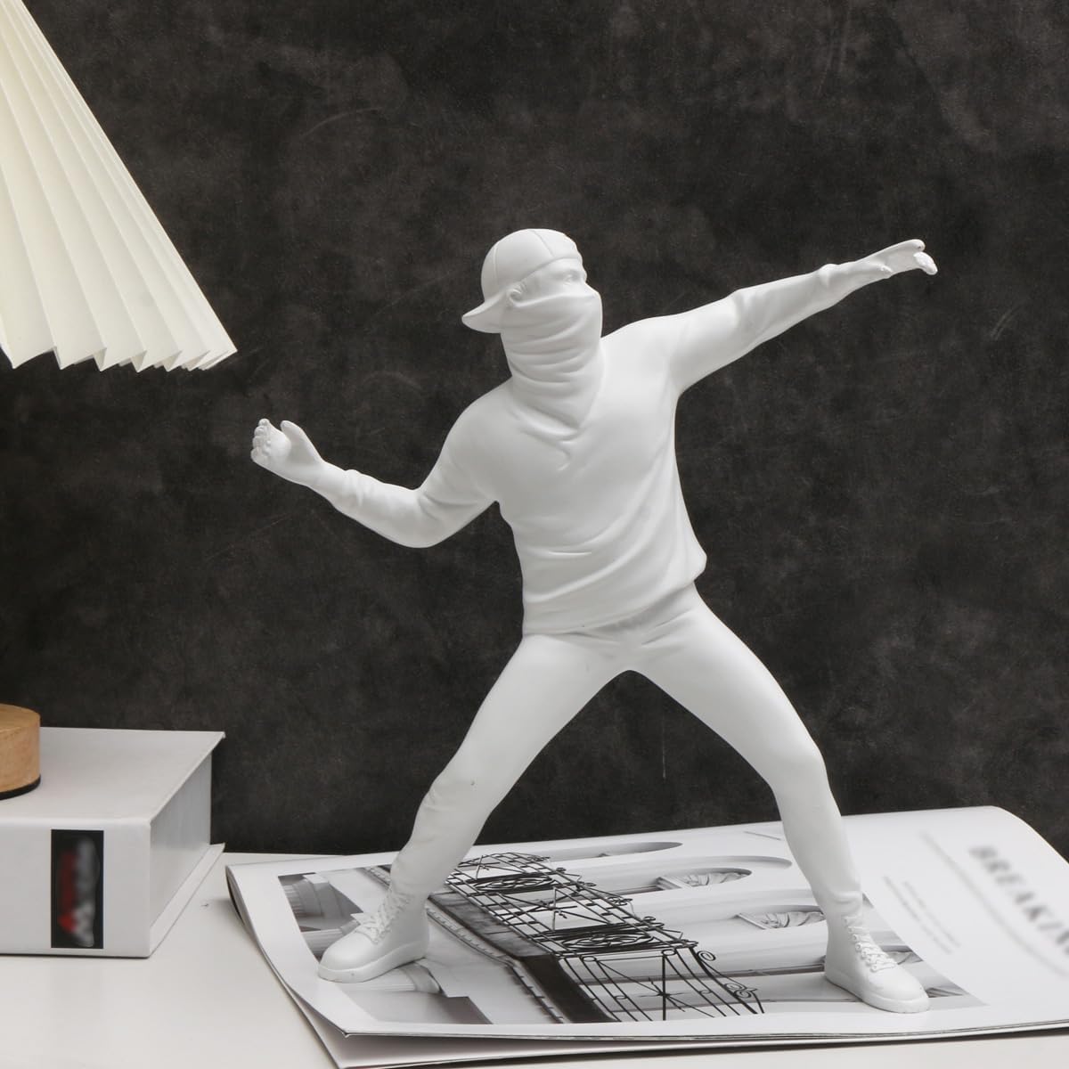 Modern White Flower Thrower Resin Sculpture