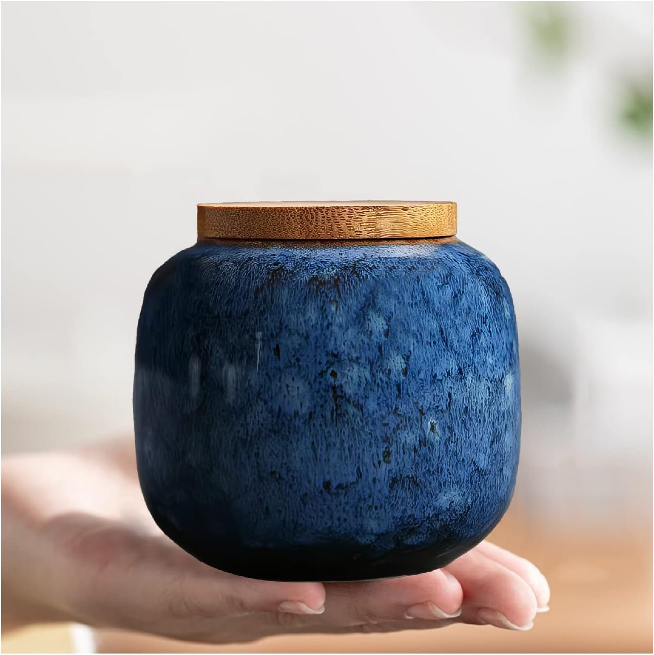 Small Blue Ceramic Urn for Ashes - 25 Inch Mini Memorials
