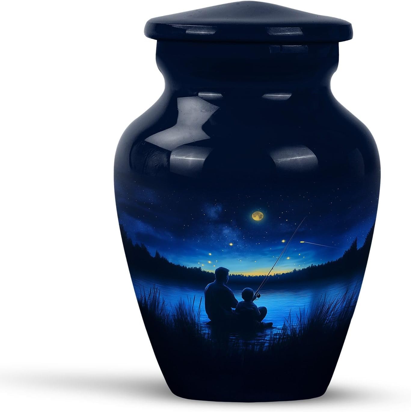 3 Inch Blue Fishing Cremation Urn for Ashes