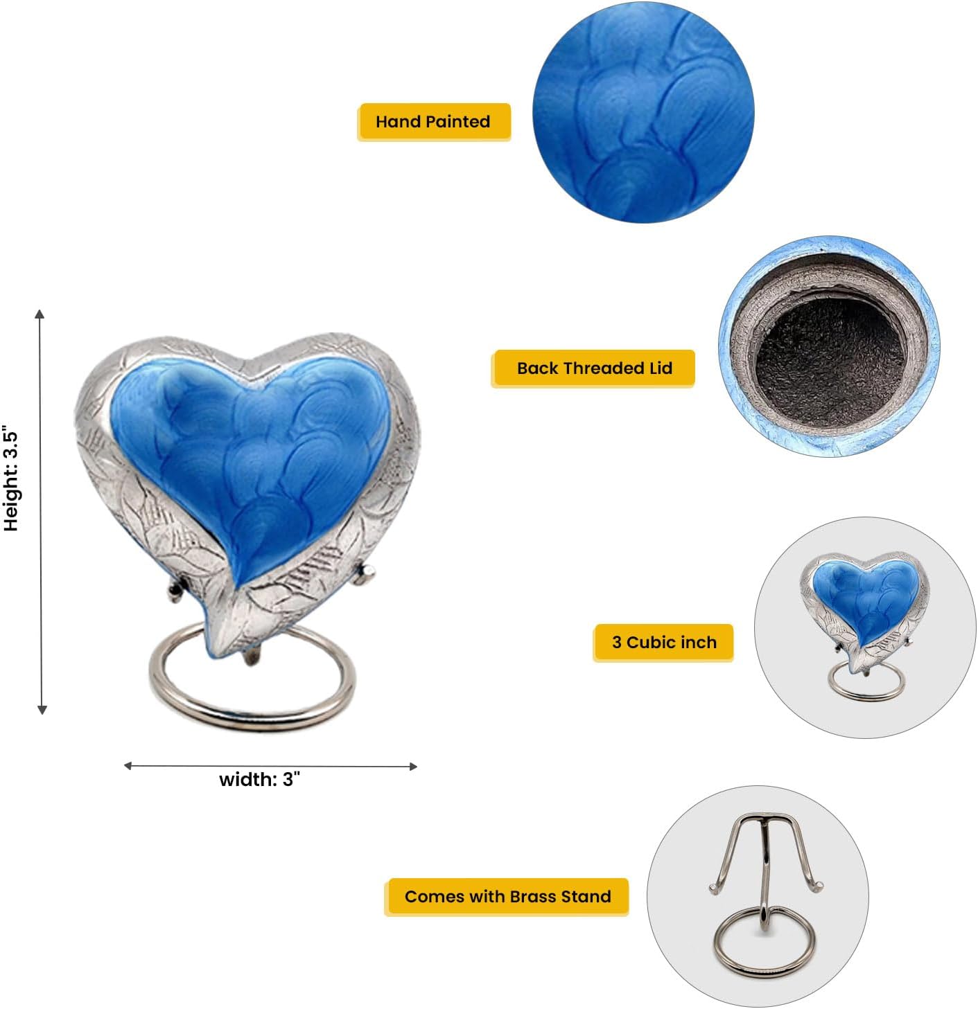 Sky Blue Heart Cremation Urn - Mini Ash Urn for Memorial Keepsake