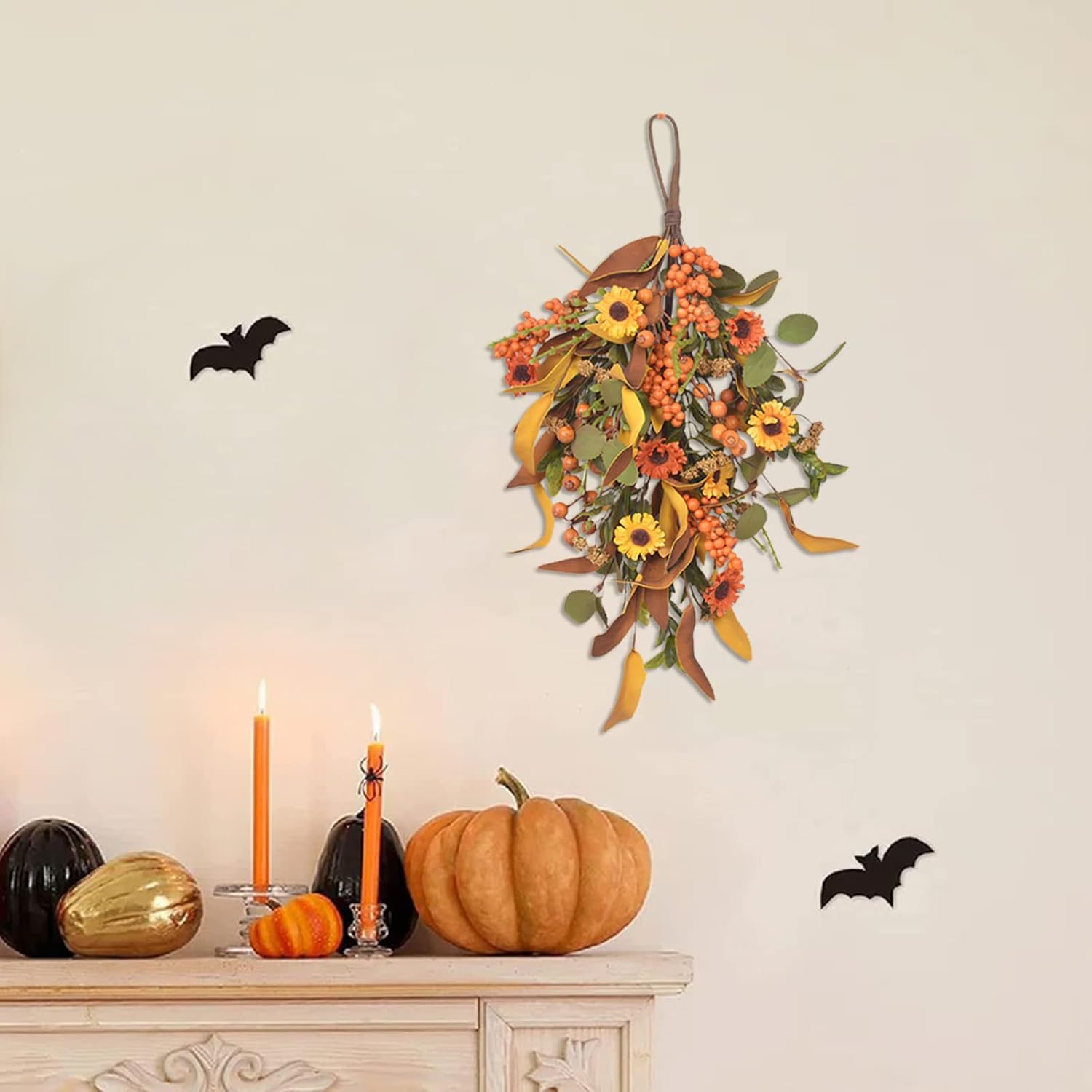 Fall Harvest Teardrop Swag Artificial Decor Thanksgiving Door Wall