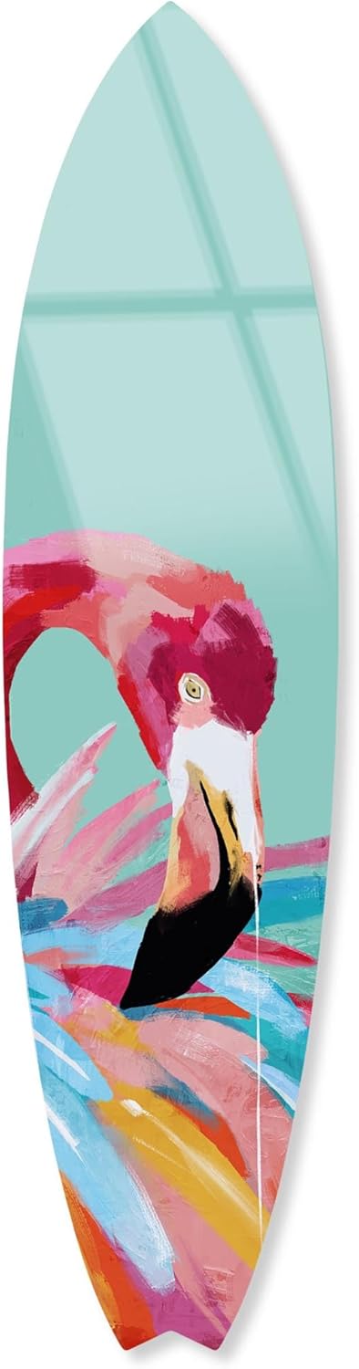 Flamingo in Colors Surfboard Acrylic Wall Art 15x60