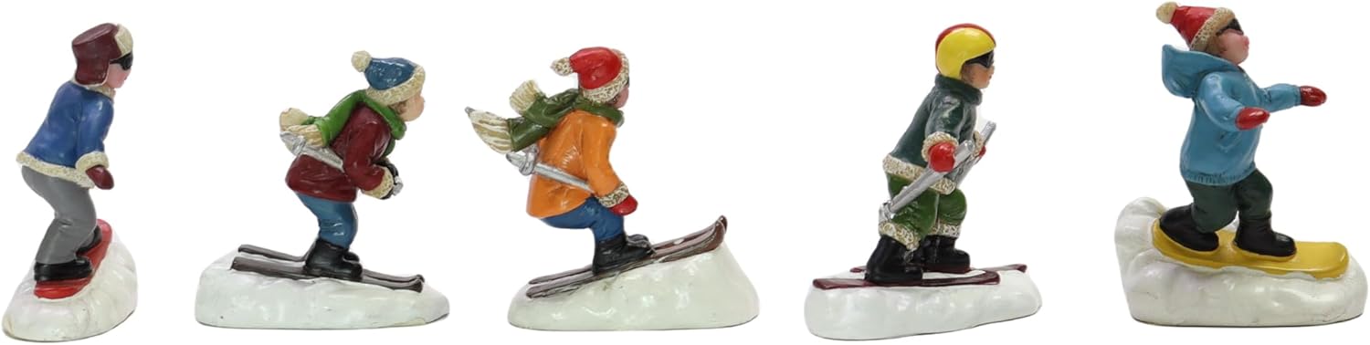 Moments in Time Set of 5 Hand-Painted Christmas Village Skiing Figures