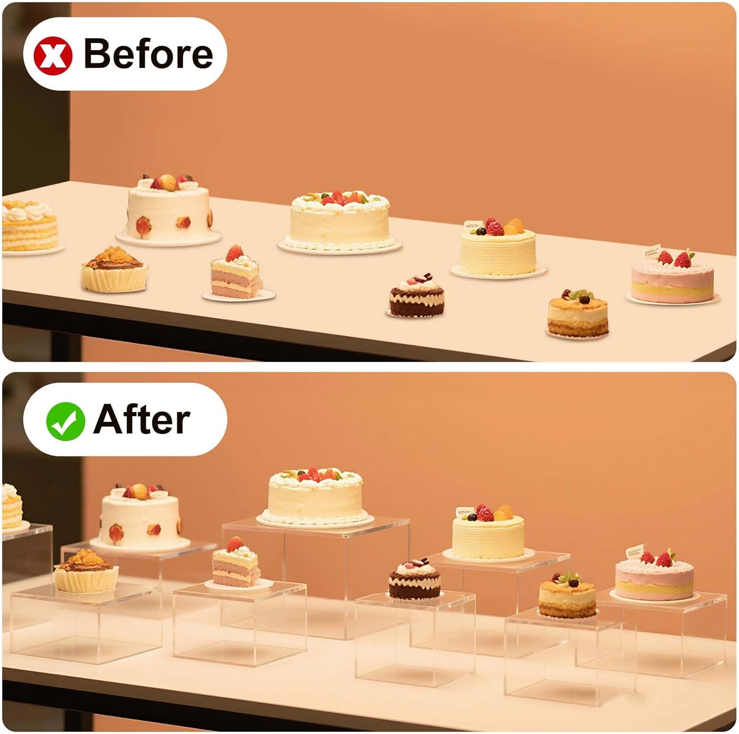Hylebor 6Pcs Clear Acrylic Display Risers for Buffet and Party Use