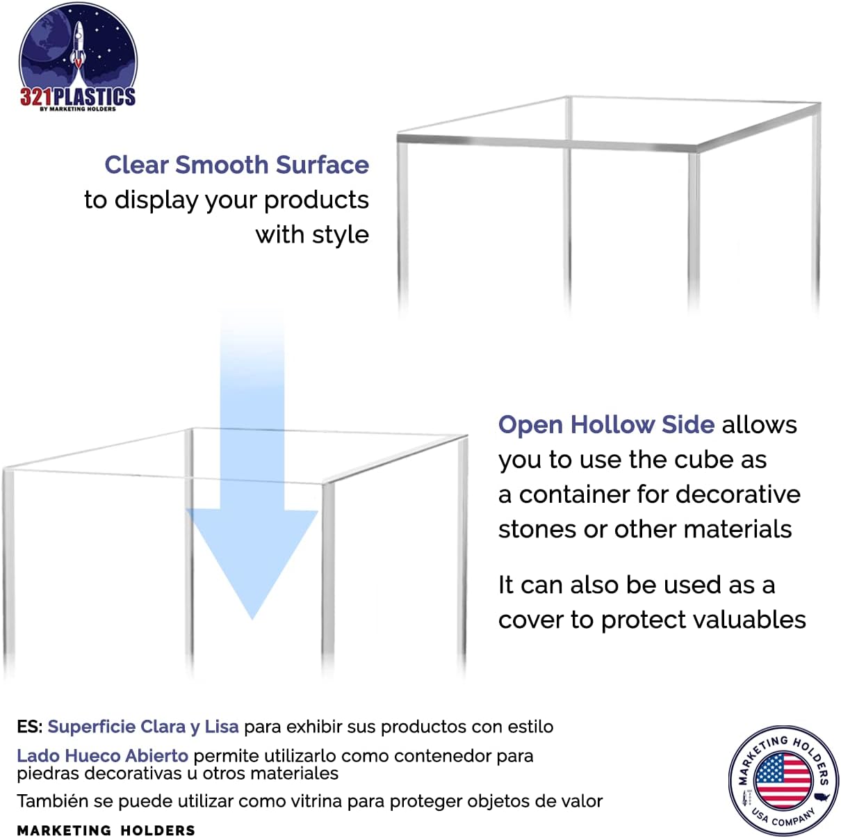 9 Inch Acrylic Display Riser Box No Lid One Side Open