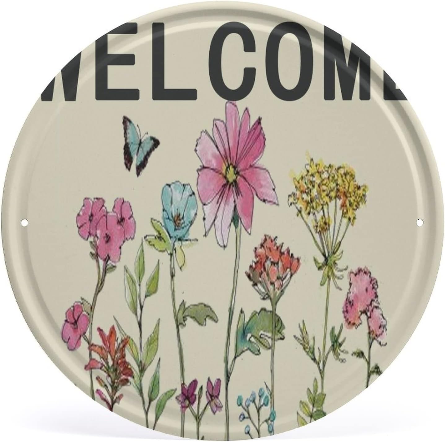 Welcome Butterfly Rose Flowers Metal Tin Sign