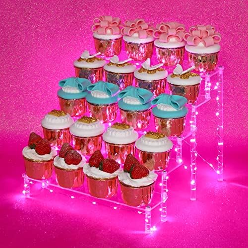 DIWNELEM 5 Tier Acrylic Display Riser with Pink LED Light
