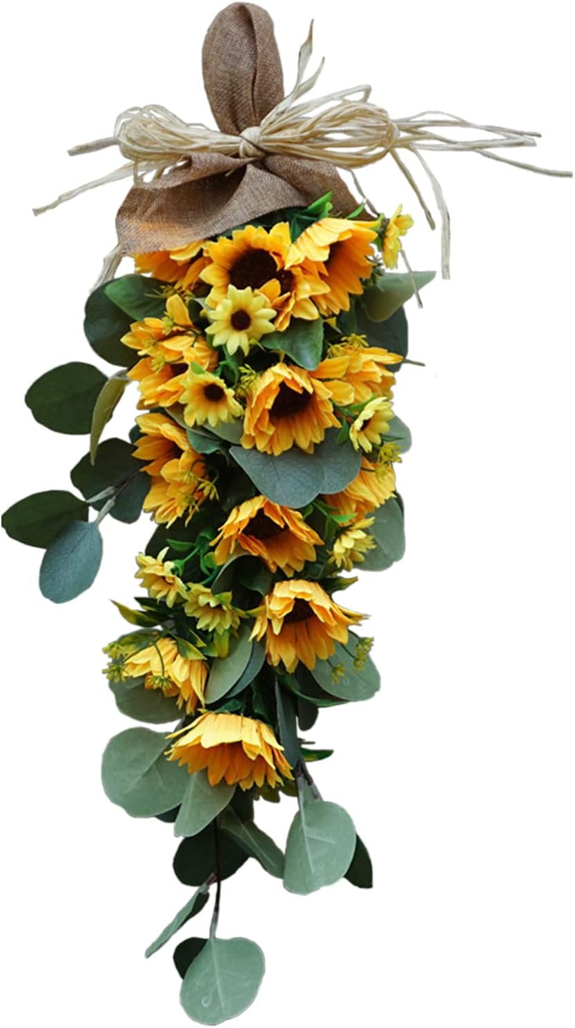 Artificial Sunflower Teardrop Swag for Front Door Decor