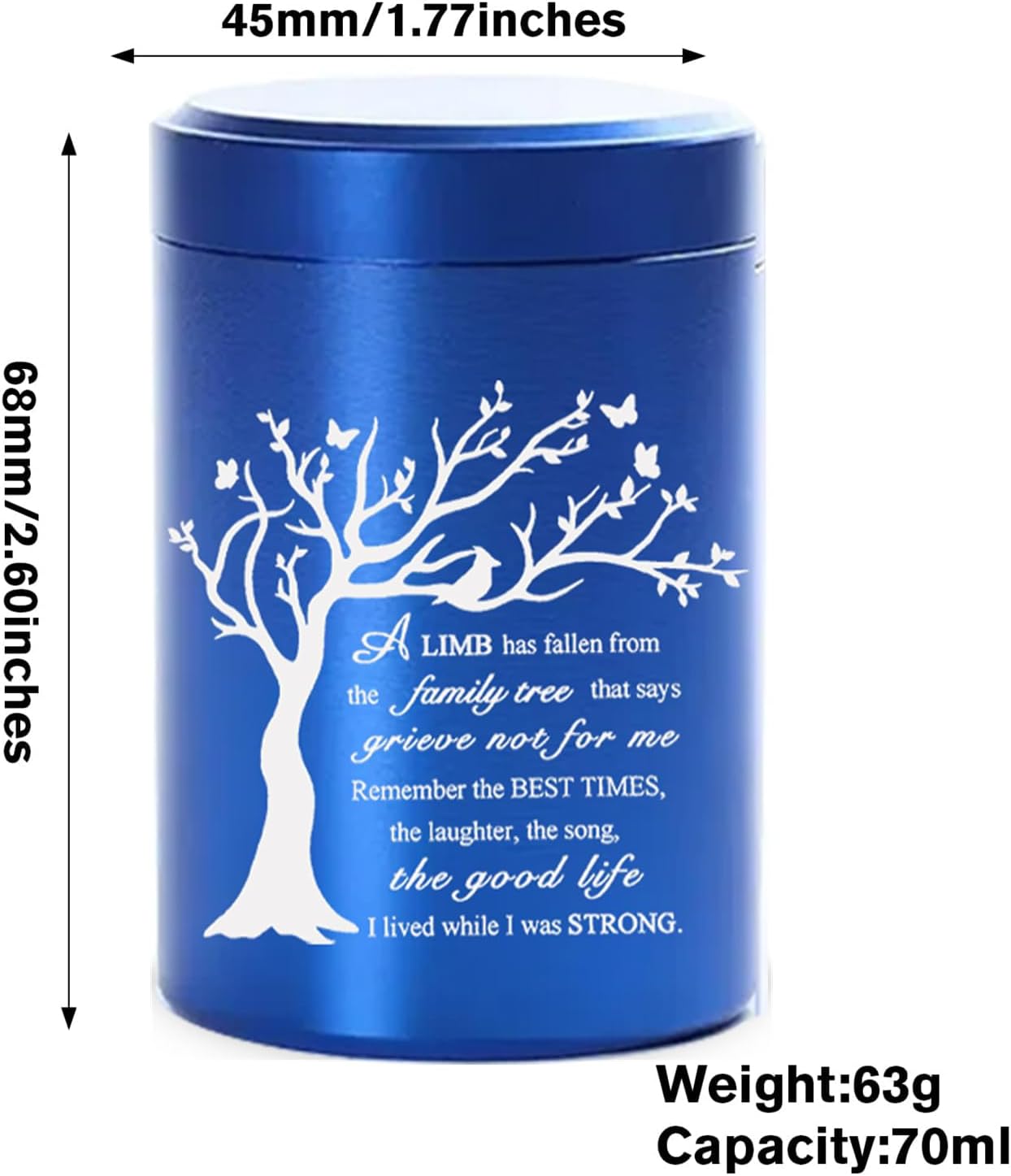 RIPFEVURN Mini Cremation Urn 275 Inch Blue Butterfly Design