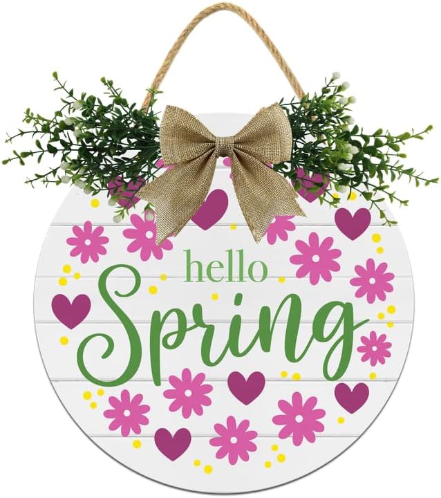 Rustic Wooden Spring Wreath Door Sign 12In