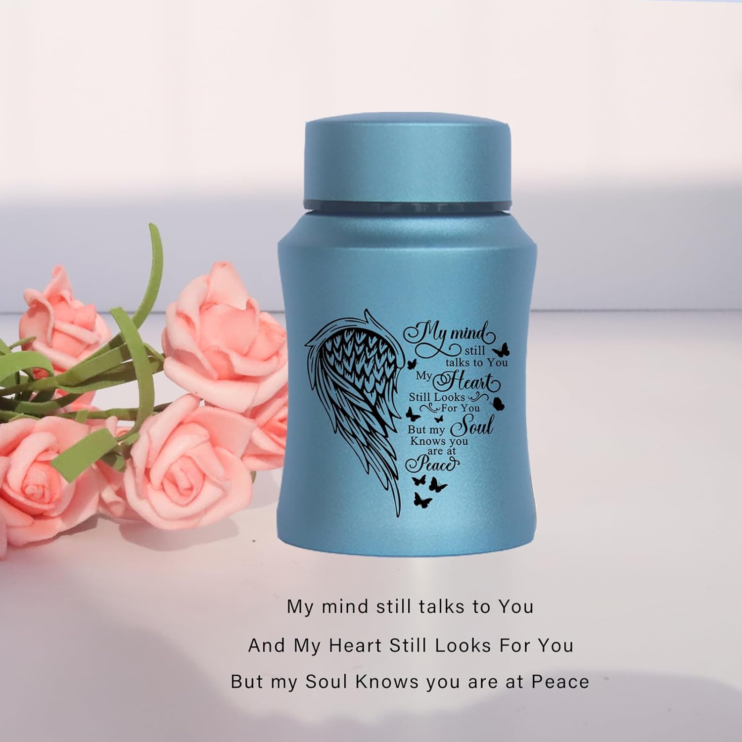 45 Inch Small Urn Stainless Steel Heart Shape Memorial Ashes Container Blue