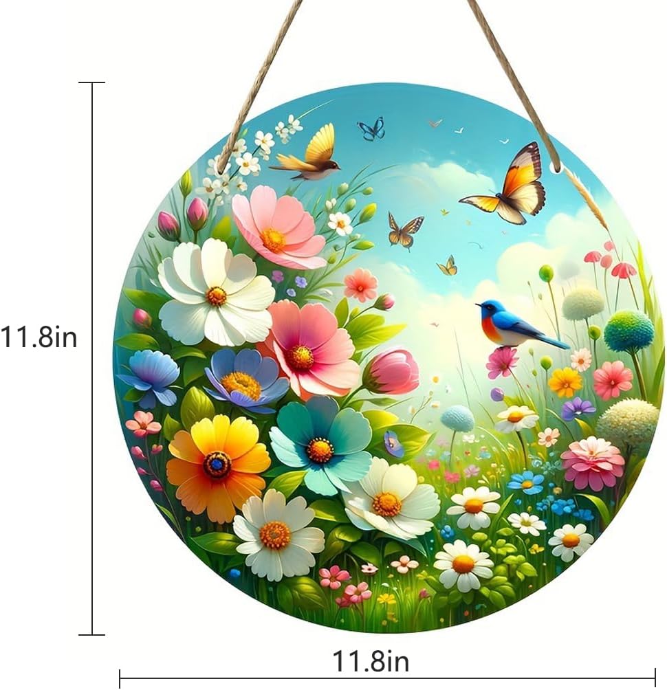 Flower Butterfly Front Door Decor Wooden Sign